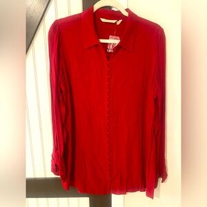 Soft Surroundings Poet Blouse Large Red Button Collar Long Bell Sleeve